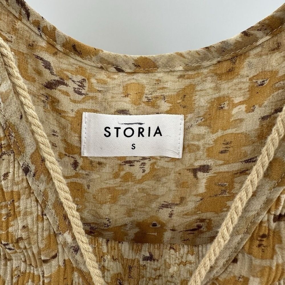 Storia Mustard Yellow Floral Tassel Tunic Midi Dress Boho Revival Cottagecore S - Picture 6 of 8